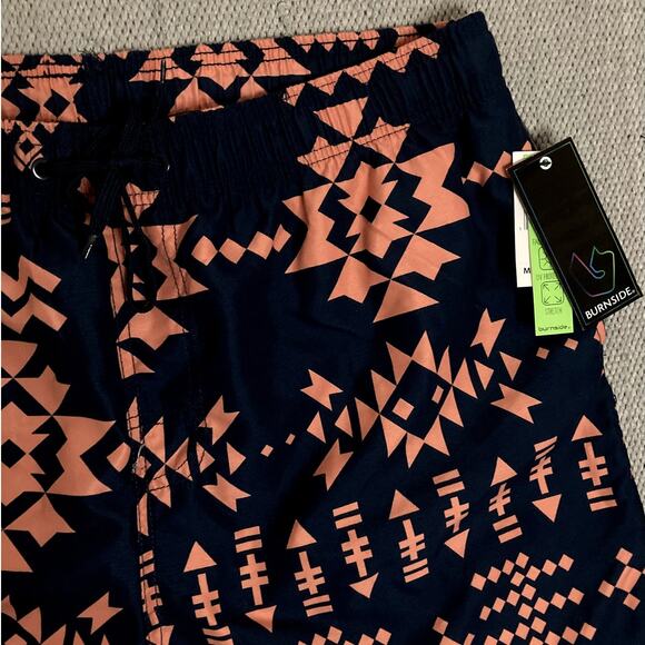 Burnside Swim Trunks Men XL Dark Navy Geometric Print Drawstring Beach Quick Dry - Picture 3 of 12